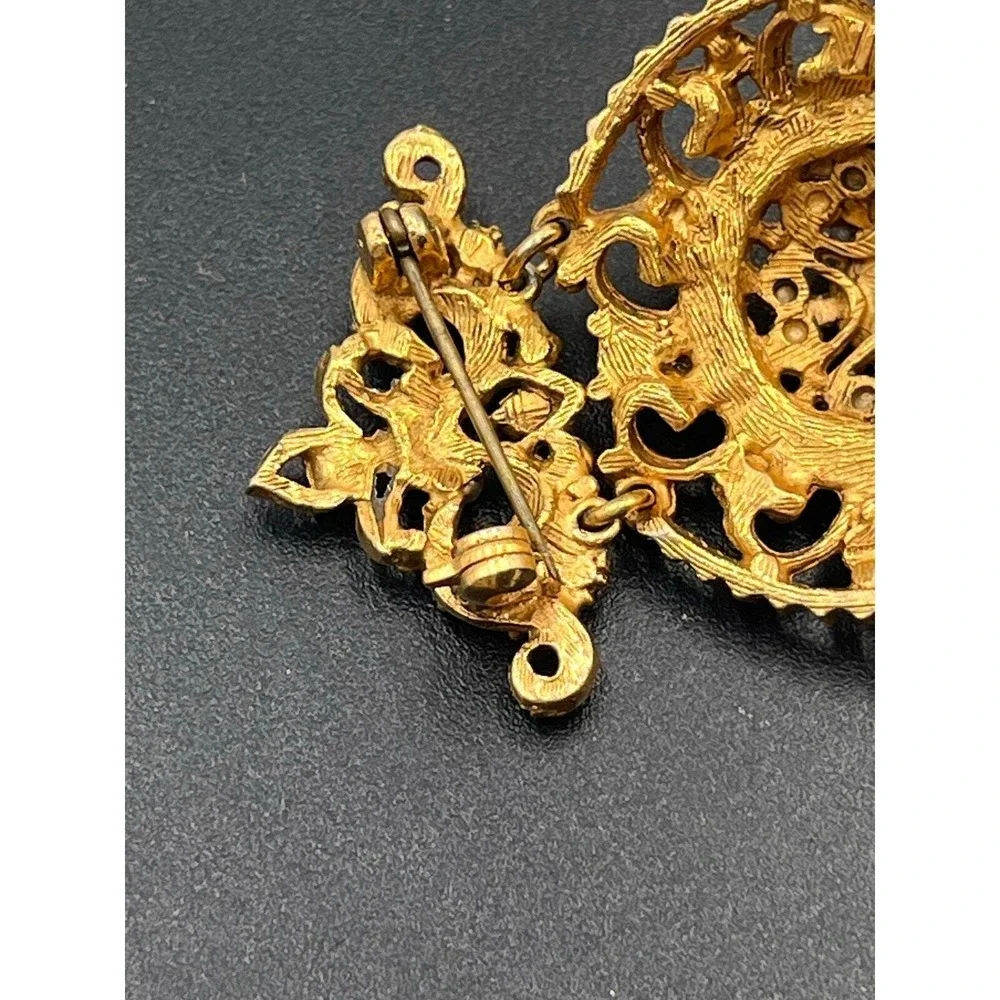 Florenza Vintage Renaissance Revival Faux Pearl‎ Festoon Victorian Dangle Brooch